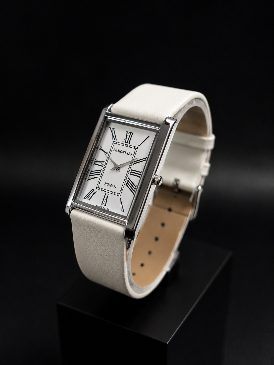 New Le Montres Classic Tank Quartz Men's Watch White Roman Dial 26mm Silver Case LM12