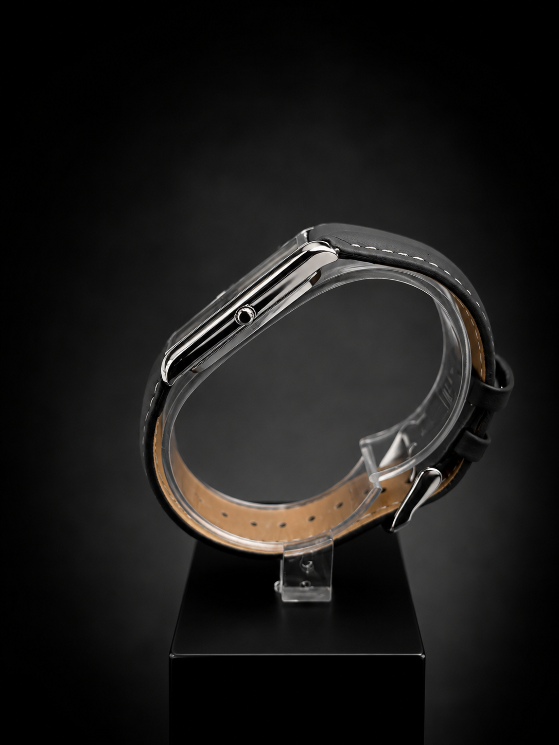 New Le Montres Classic Tank Quartz Men's Watch Black Roman Dial 26mm Silver Case LM15