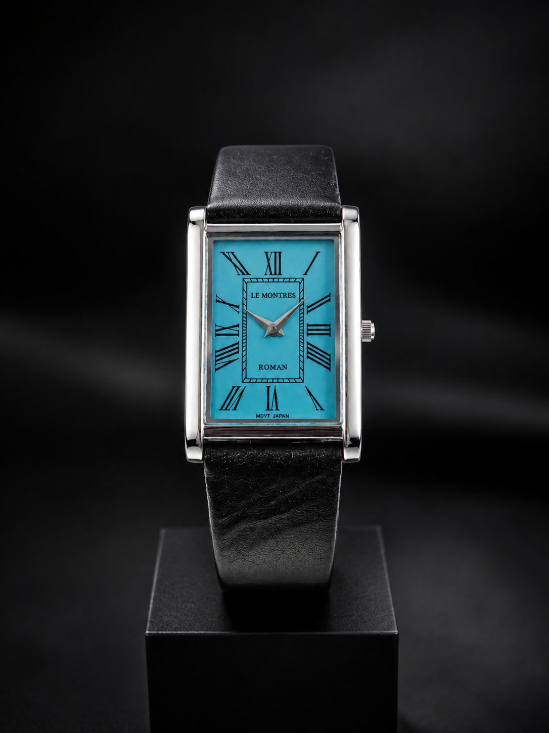 New Le Montres Classic Tank Quartz Men's Watch Sky Blue Roman Dial 26mm Silver Case LM17