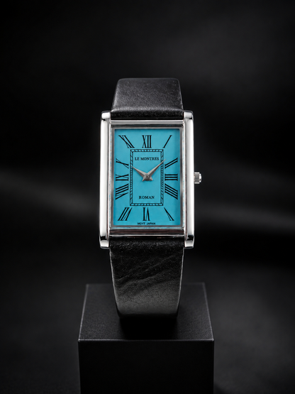New Le Montres Classic Tank Quartz Men's Watch Sky Blue Roman Dial 26mm Silver Case LM17
