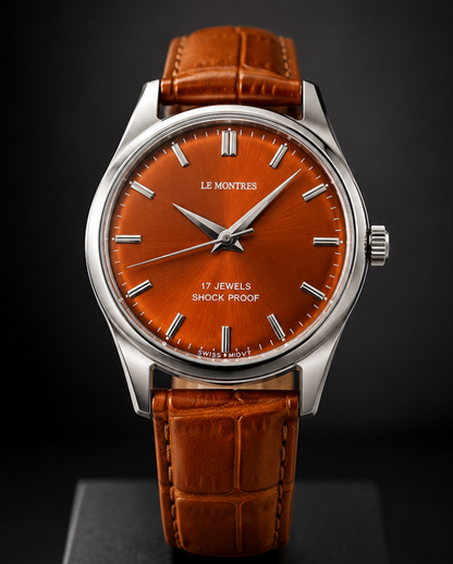 New Le Montres Mechanical Hand Winding Orange Face Men's Wristwatch - Powered by Vintage Swiss Made St96 Movement