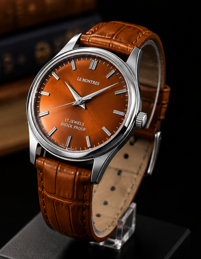 New Le Montres Mechanical Hand Winding Orange Face Men's Wristwatch - Powered by Vintage Swiss Made St96 Movement