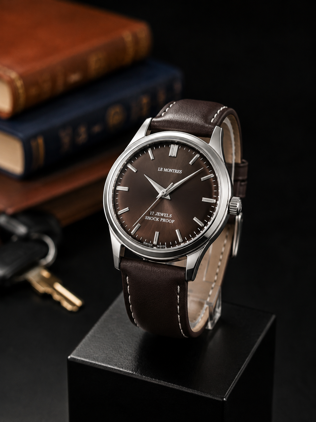 New Le Montres Mechanical Hand Winding Brown Face Men's Wristwatch - Powered by Vintage Swiss Made St96 Movement