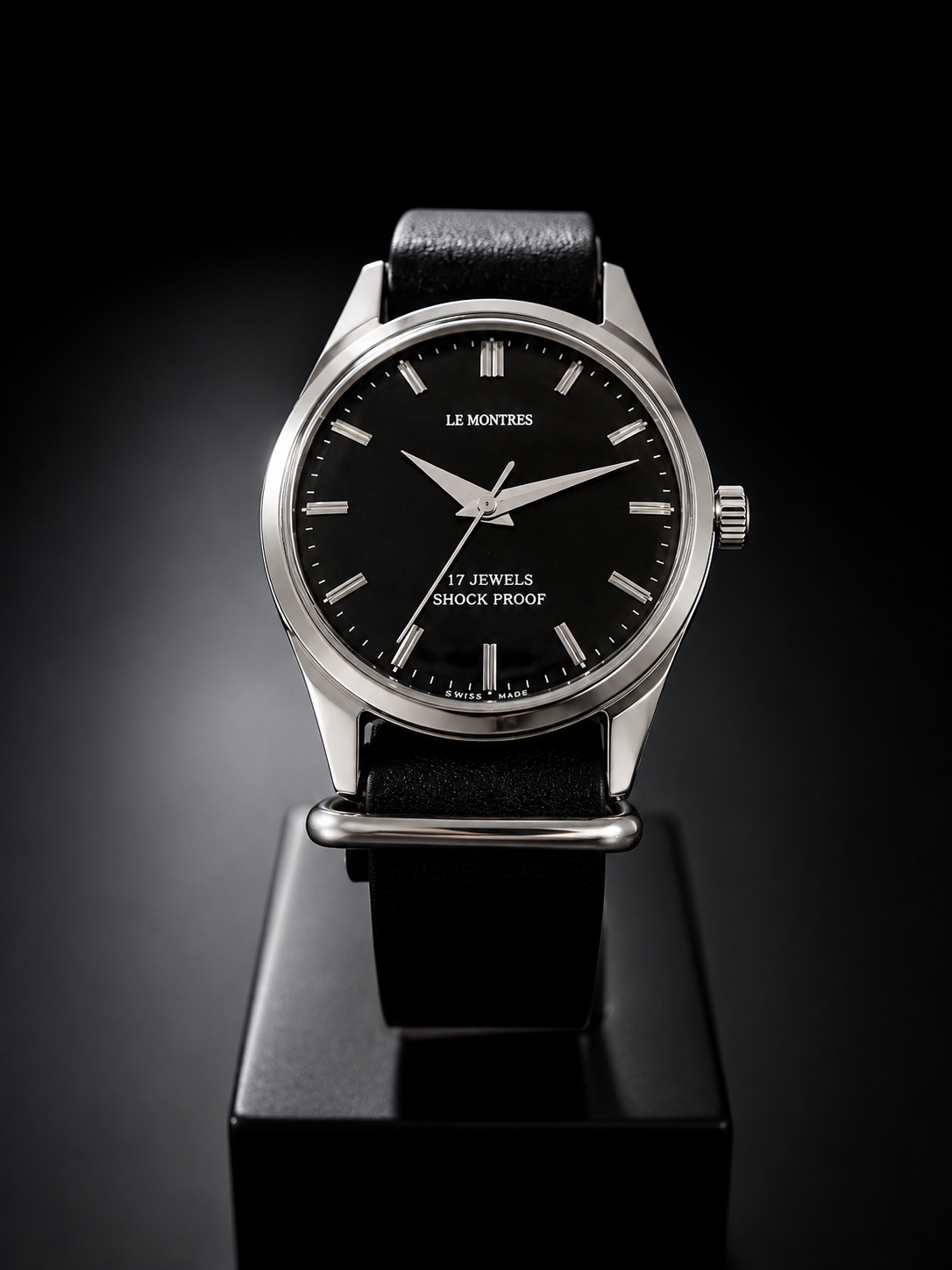 New Le Montres Mechanical Hand Winding Black Face Men's Wristwatch - Powered by Vintage Swiss Made St96 Movement