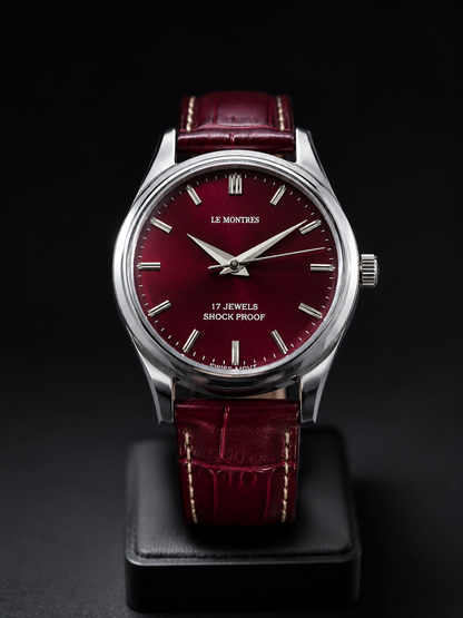 New Le Montres Mechanical Hand Winding Red Face Men's Wristwatch - Powered by Vintage Swiss Made St96 Movement
