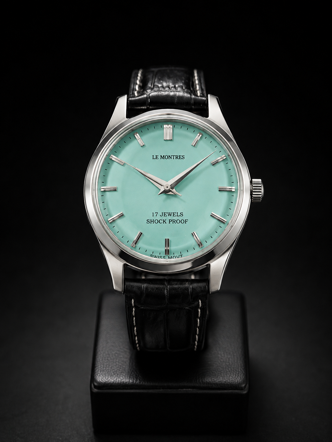 New Le Montres Mechanical Hand Winding Tiffany Blue Face Men's Wristwatch - Powered by Vintage Swiss Made St96 Movement