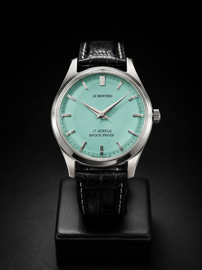 New Le Montres Mechanical Hand Winding Tiffany Blue Face Men's Wristwatch - Powered by Vintage Swiss Made St96 Movement
