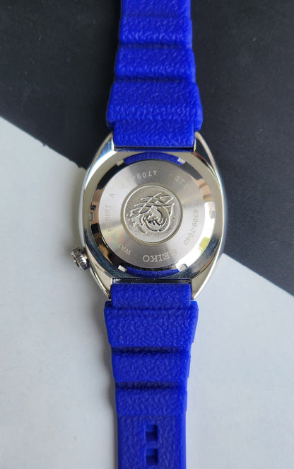 Vintage Seiko Turtle Automatic Blue Face Cal. 6309 Blue Silicone Strap Day-Date Men's Wrist Watch E57