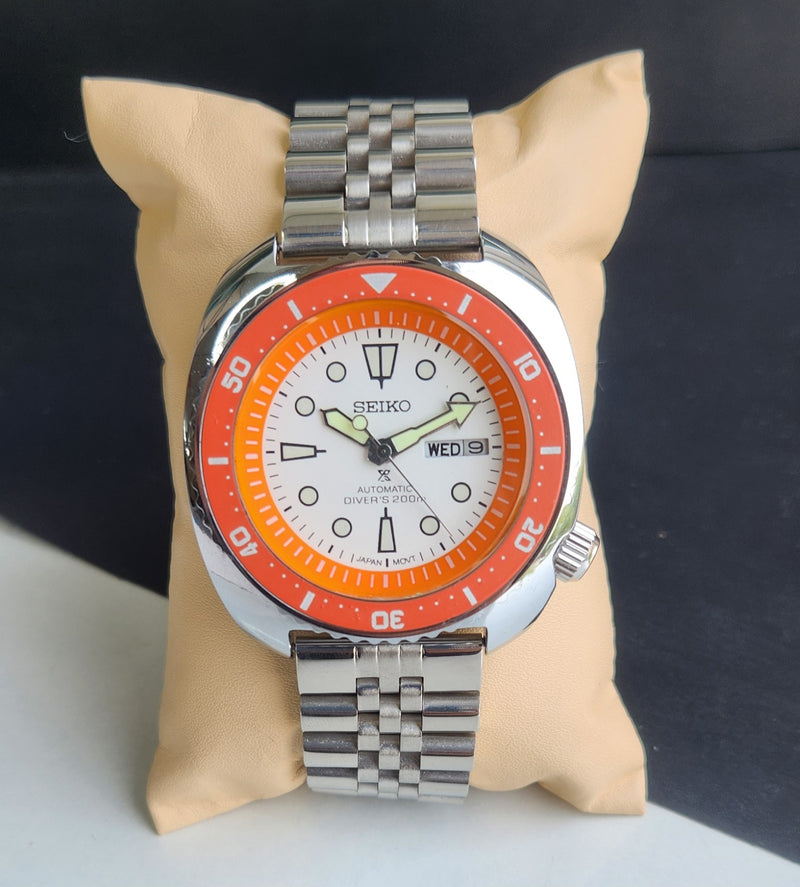 Vintage MOD Seiko Turtle Automatic White Face Cal. 6309 Jubilee Bracelet Day-Date Men's Wrist Watch E60