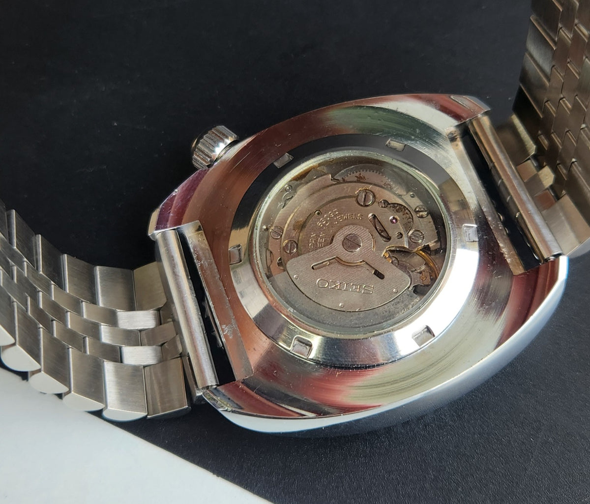 Vintage MOD Seiko Turtle Automatic White Face Cal. 6309 Jubilee Bracelet Day-Date Men's Wrist Watch E60
