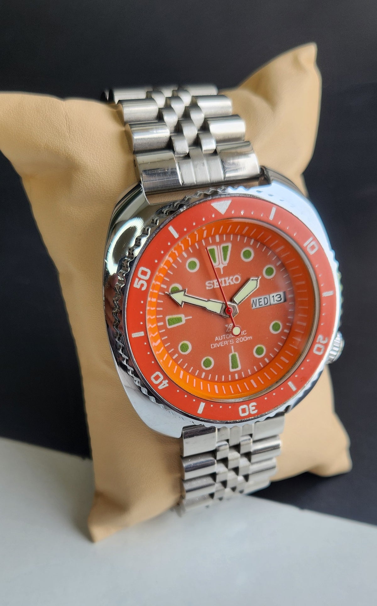 Vintage MOD Seiko Turtle Automatic Orange Face Cal. 6309 Day-Date Men's Wrist Watch E61