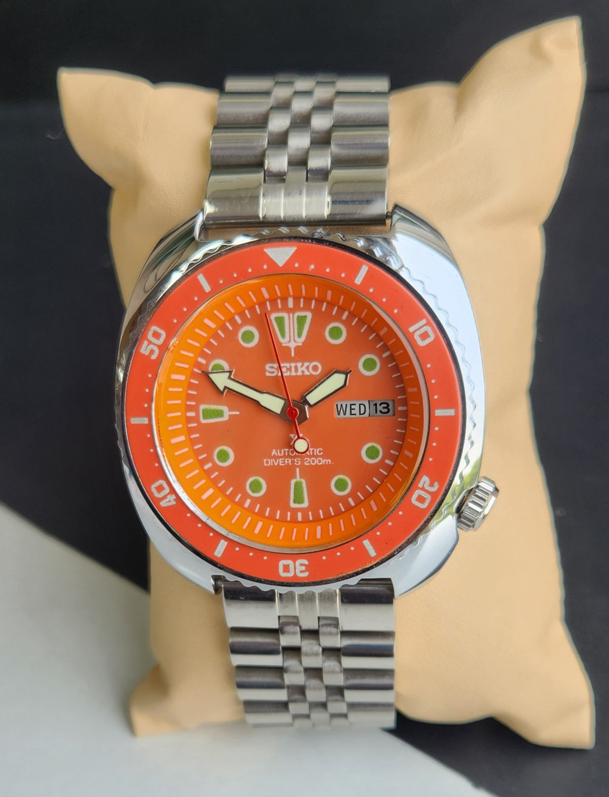 Vintage MOD Seiko Turtle Automatic Orange Face Cal. 6309 Day-Date Men's Wrist Watch E61