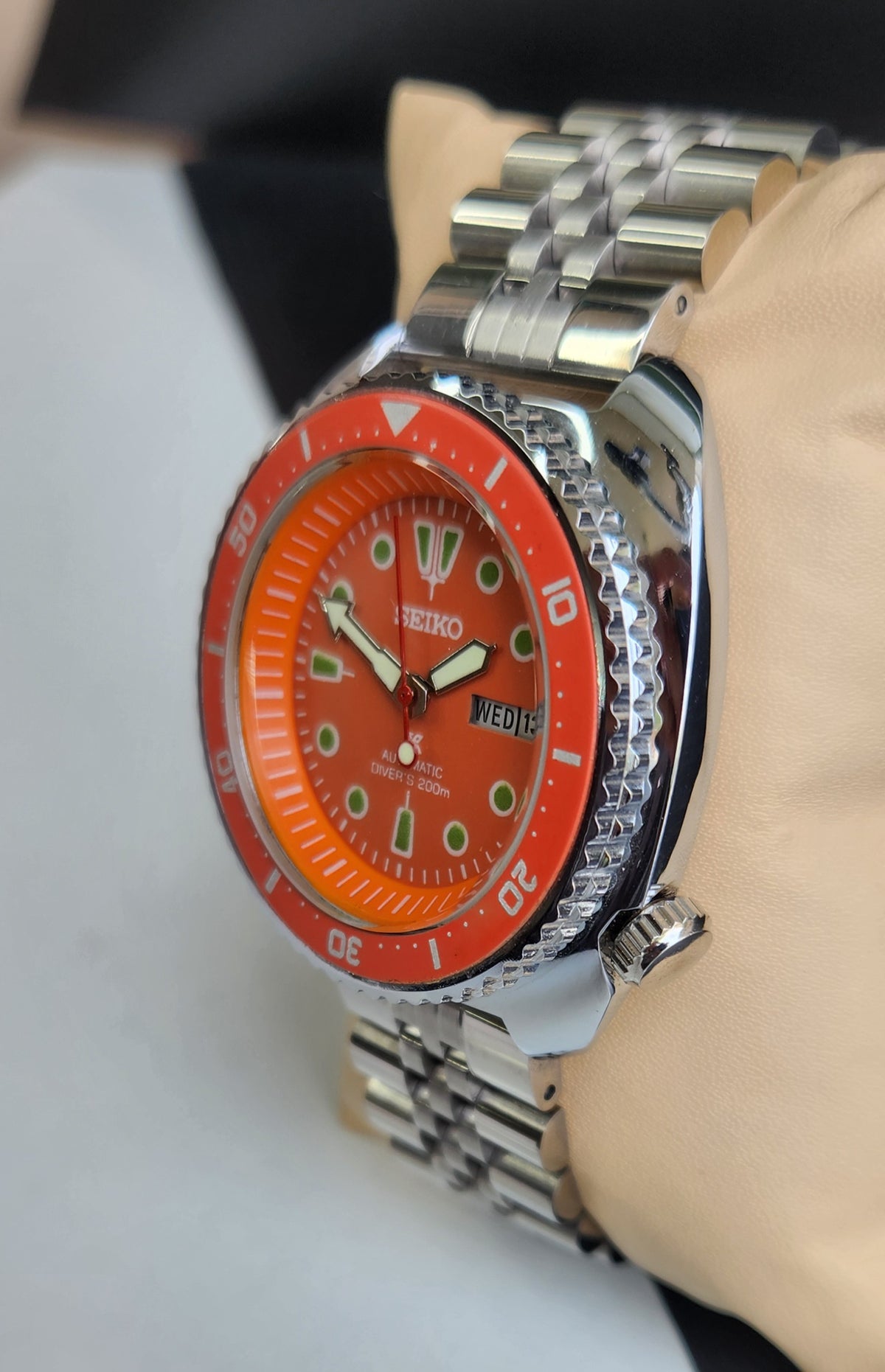 Vintage MOD Seiko Turtle Automatic Orange Face Cal. 6309 Day-Date Men's Wrist Watch E61