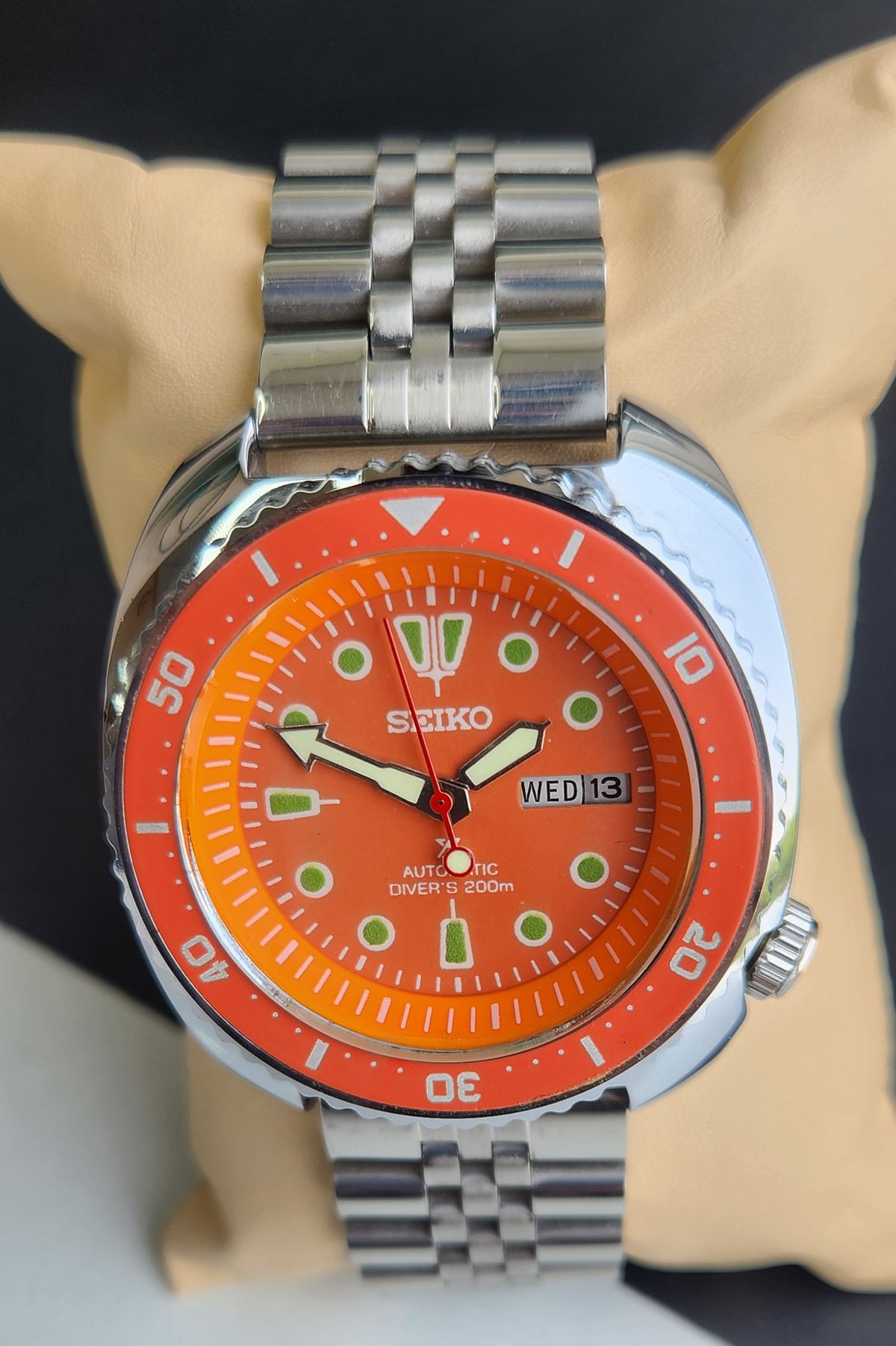 Vintage MOD Seiko Turtle Automatic Orange Face Cal. 6309 Day-Date Men's Wrist Watch E61
