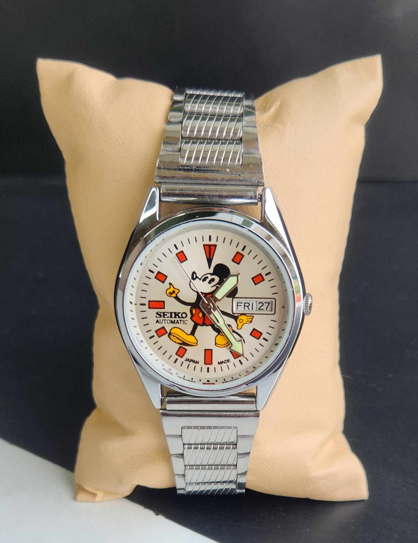 Vintage Mod Seiko 5 Automatic 6309A 17 Jewels Japan Men's Day-Date Silver Face Wrist Watch E56