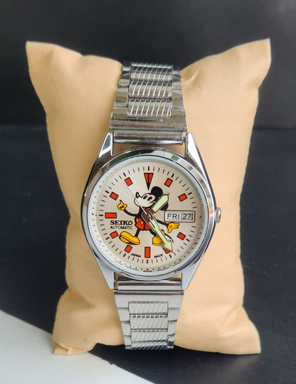 Vintage Mod Seiko 5 Automatic 6309A 17 Jewels Japan Men's Day-Date Silver Face Wrist Watch E56