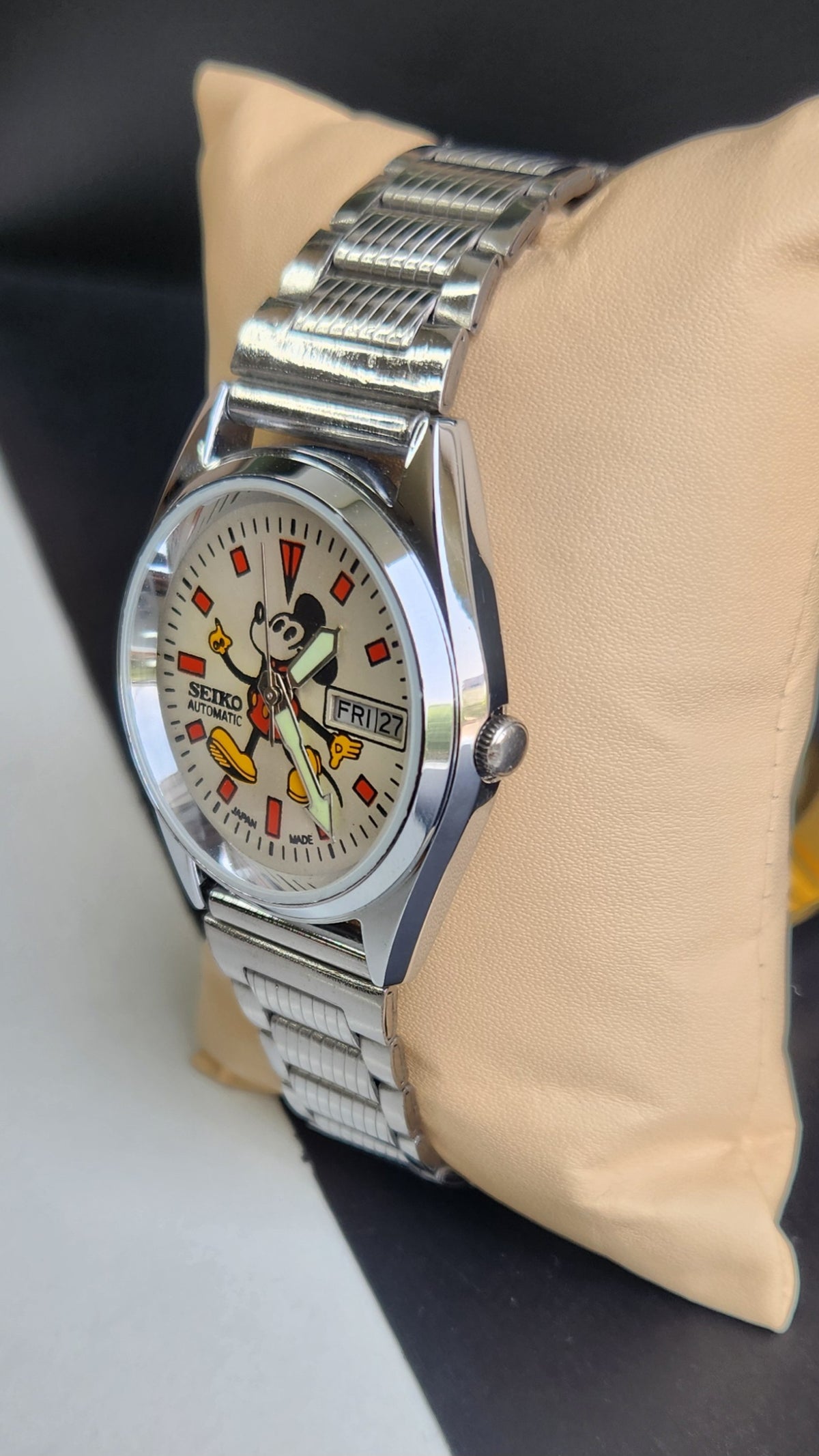 Vintage Mod Seiko 5 Automatic 6309A 17 Jewels Japan Men's Day-Date Silver Face Wrist Watch E56
