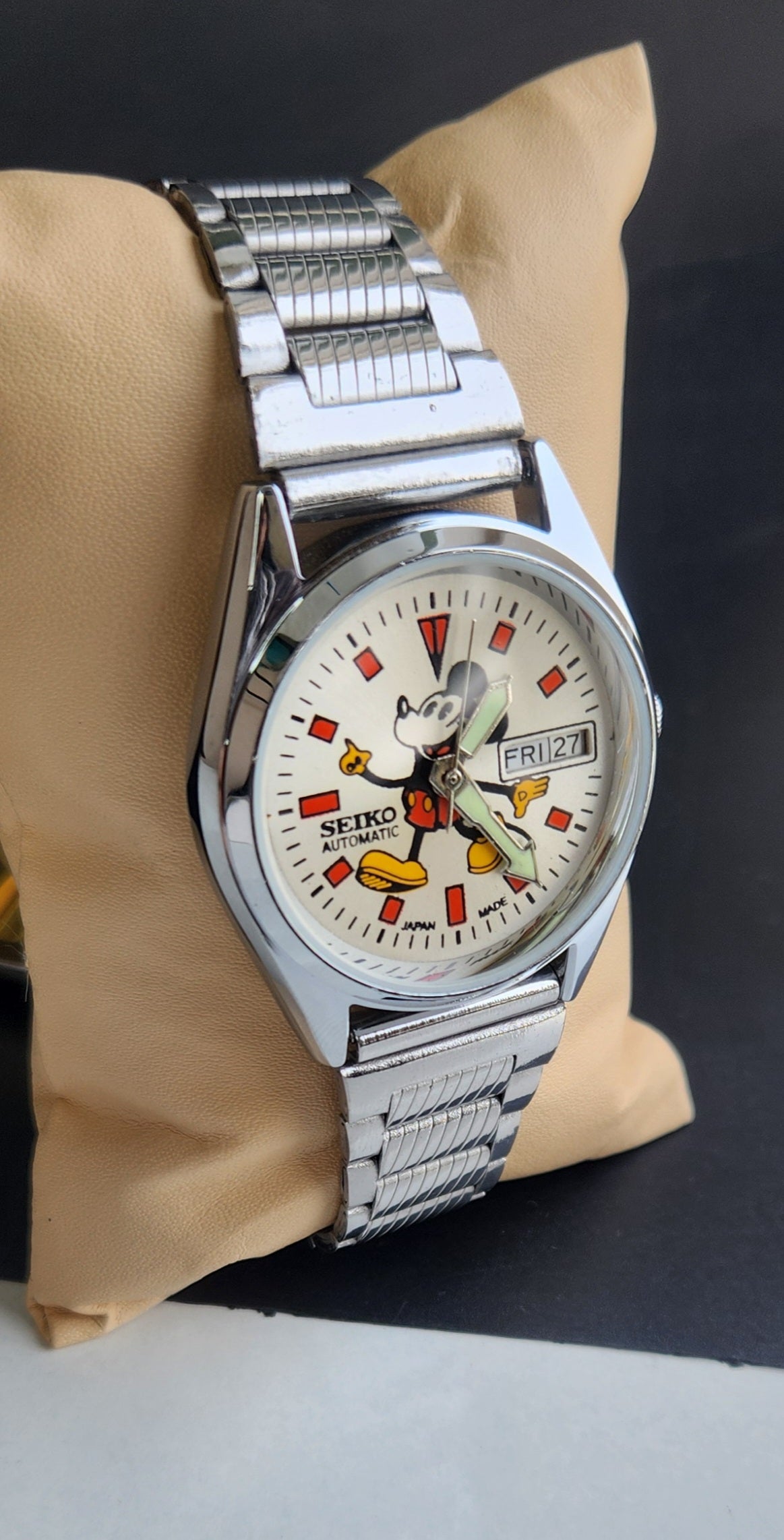 Vintage Mod Seiko 5 Automatic 6309A 17 Jewels Japan Men's Day-Date Silver Face Wrist Watch E56