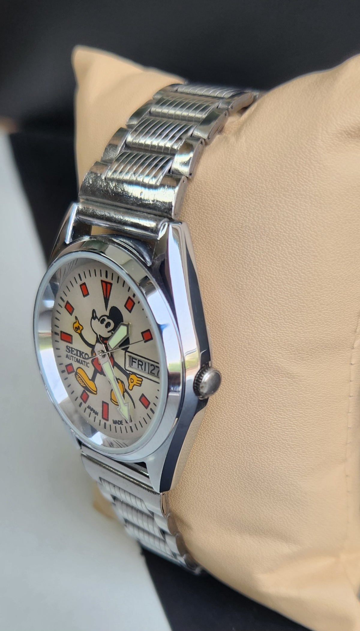 Vintage Mod Seiko 5 Automatic 6309A 17 Jewels Japan Men's Day-Date Silver Face Wrist Watch E56