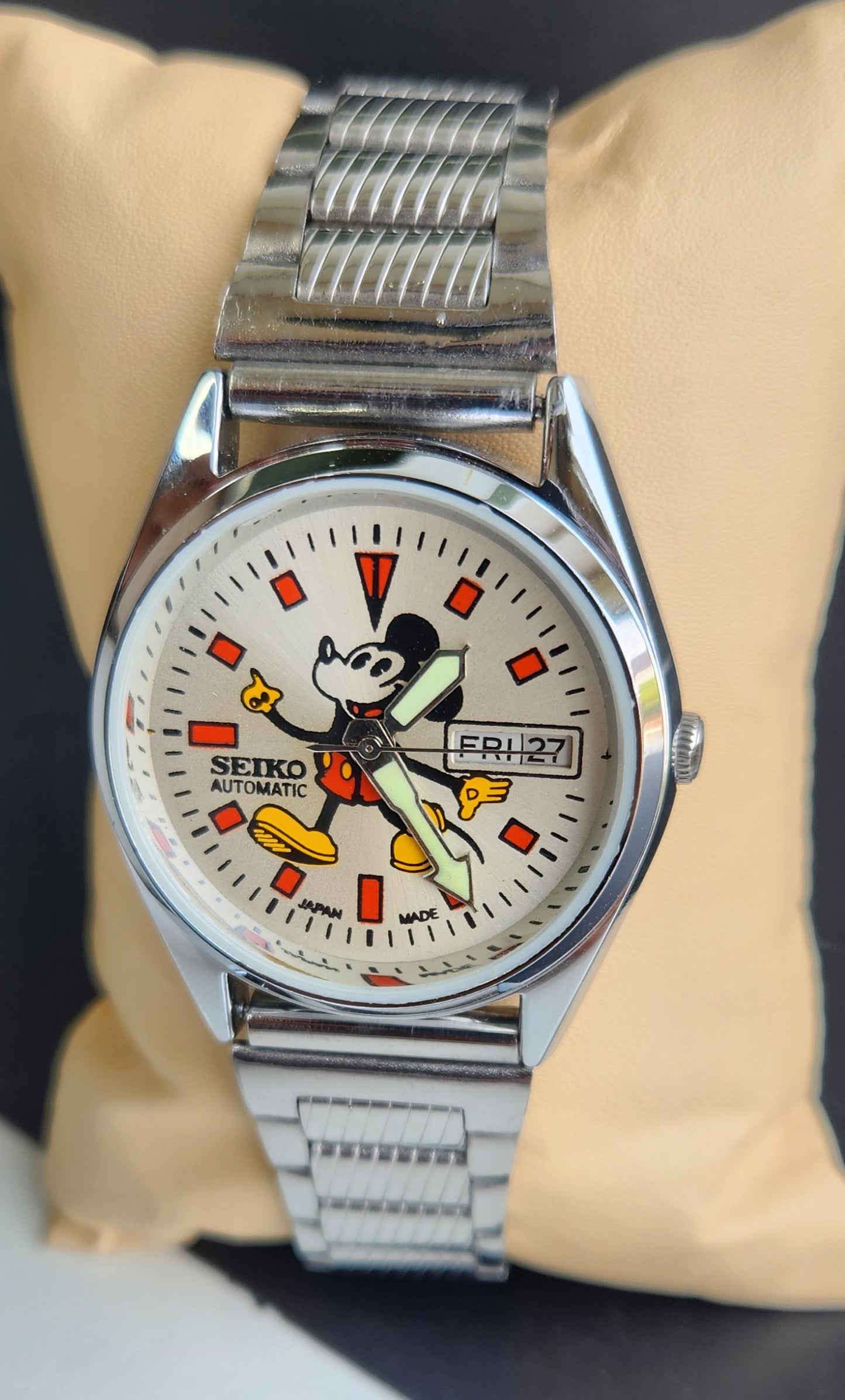 Vintage Mod Seiko 5 Automatic 6309A 17 Jewels Japan Men's Day-Date Silver Face Wrist Watch E56