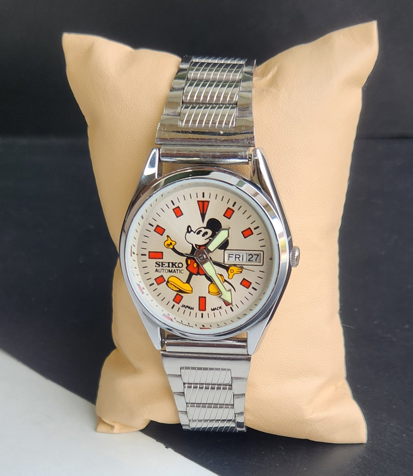 Vintage Mod Seiko 5 Automatic 6309A 17 Jewels Japan Men's Day-Date Silver Face Wrist Watch E56