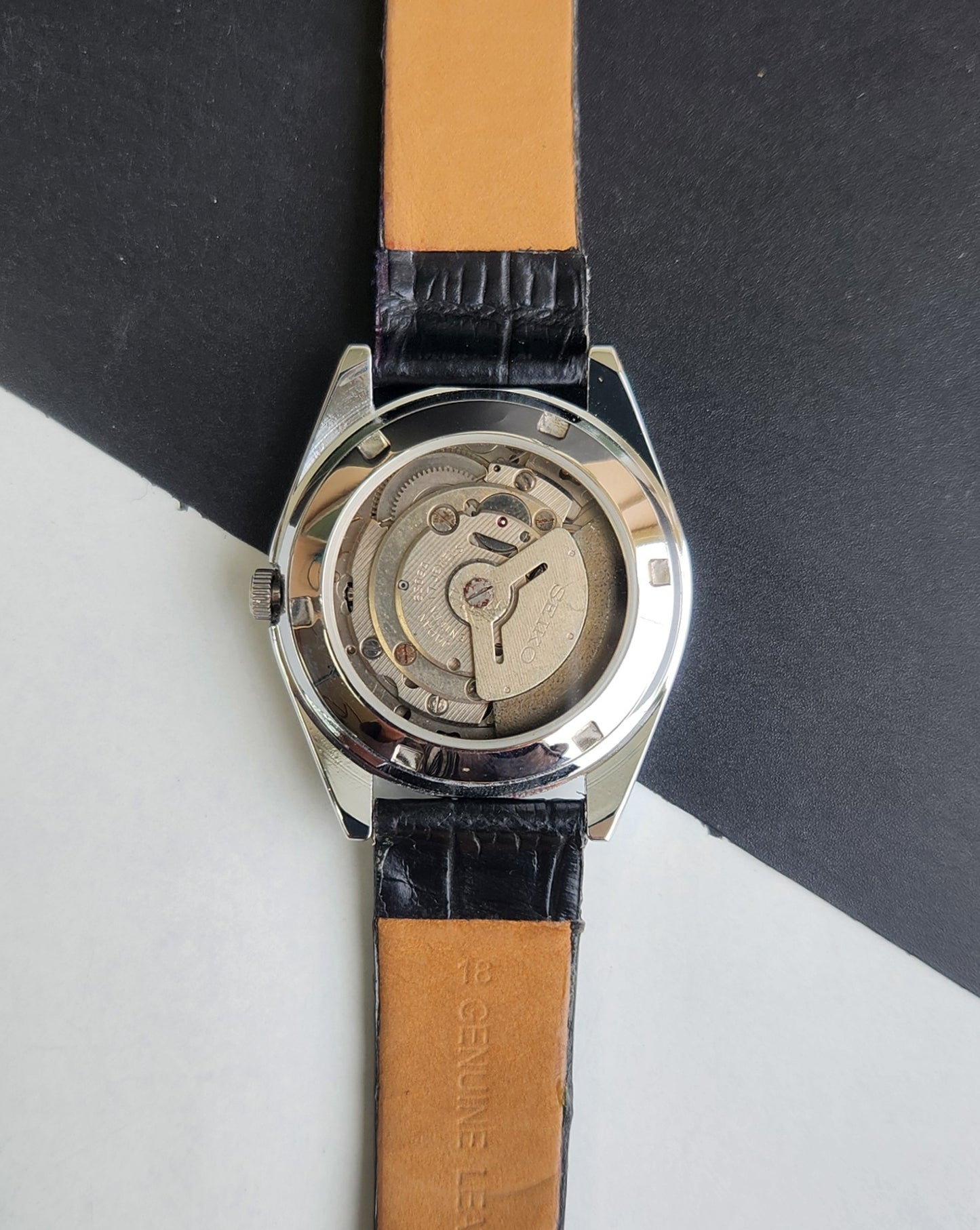 Vintage Mod Seiko 5 Automatic 6309A 17 Jewels Japan Men's Day-Date Black Face Wrist Watch E65