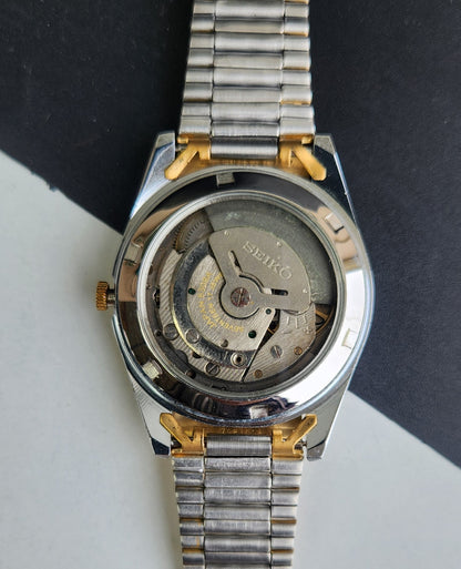 Vintage Mod Seiko Automatic 17 Jewels Cal. 6309 Golden Face Fix Bezel Two Tone Men's Wrist Watch E66
