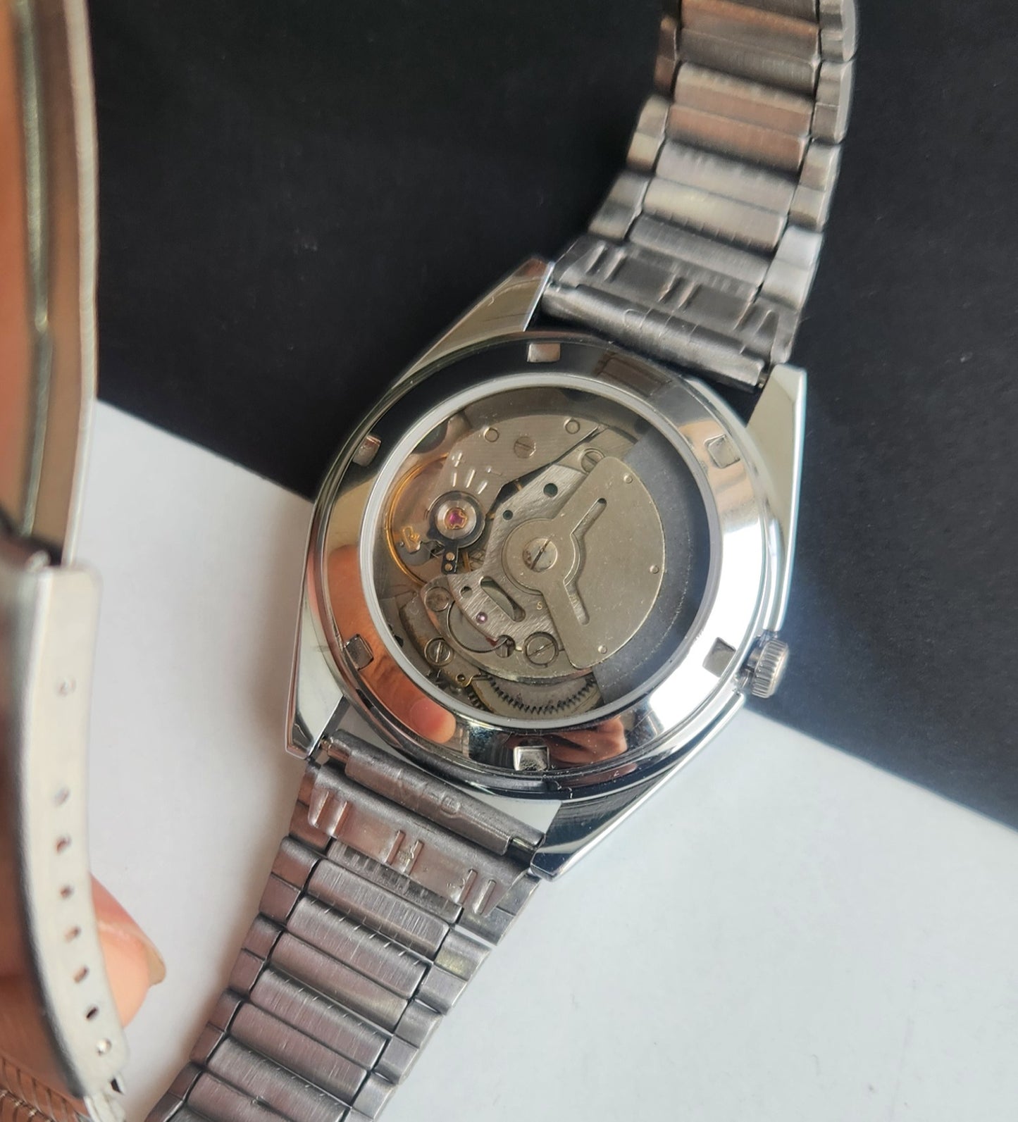 Vintage Mod Seiko 5 Automatic 6309A 17 Jewels Japan Men's Day-Date Silver Face Wrist Watch E56