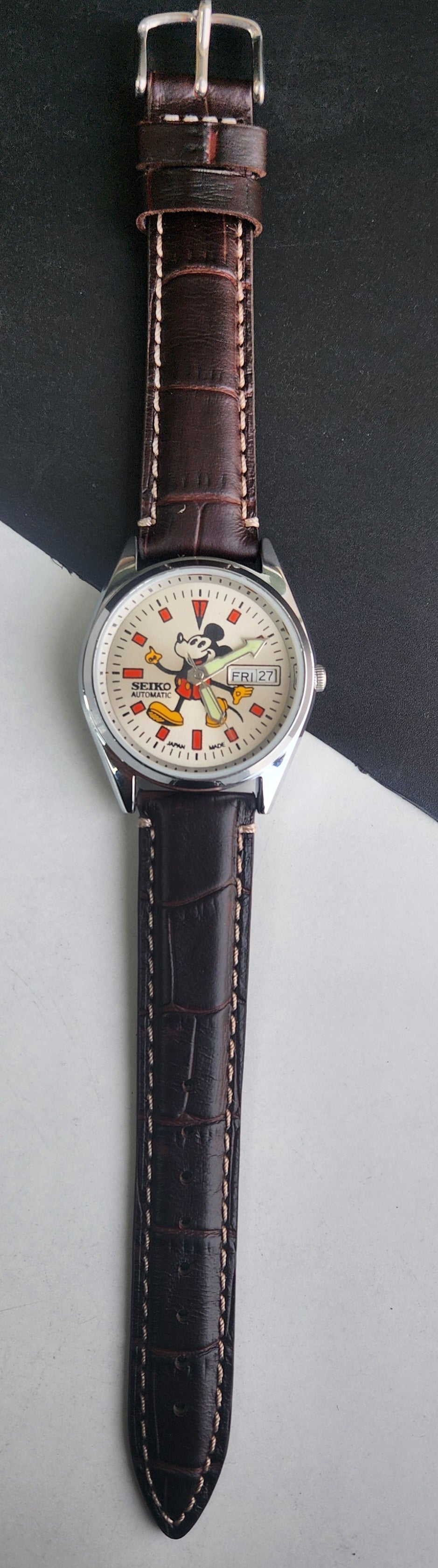 Vintage Mod Seiko 5 Automatic 6309A 17 Jewels Japan Men's Day-Date Silver Face Wrist Watch E56