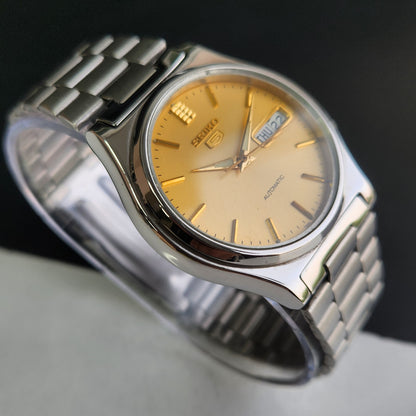 Vintage 1996 Original Seiko 5 Automatic 7S26-3160 Golden Face 21 Jewels Day-Date Japanese Men's Wrist Watch EG11