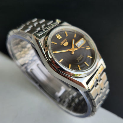 Vintage 1998 Original Seiko 5 Automatic 7S26-0070 Black Face 21 Jewels Day-Date Japanese Men's Wrist Watch EG15