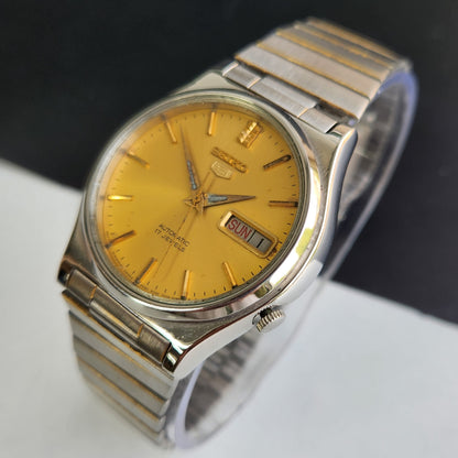 Vintage 1976 Original Seiko 5 Automatic 7009-5821 Golden Face 17 Jewels Day-Date Japanese Men's Wrist Watch EG18