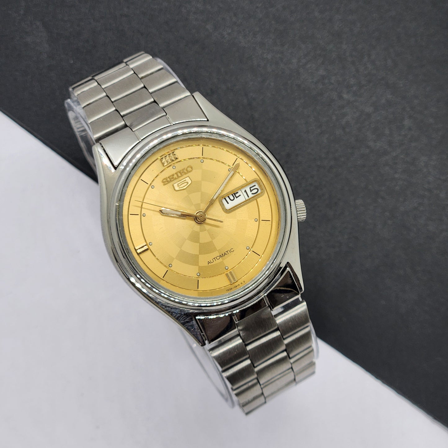 Vintage 1969 Original Seiko 5 Automatic 7019-8180 Golden Face 21 Jewels Day-Date Japanese Men's Wrist Watch EG19
