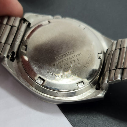 Vintage 1974 Original Seiko 5 Automatic 7019-7340 Blue Face 21 Jewels Day-Date Japanese Men's Wrist Watch EG23