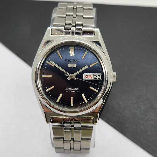 Vintage 1997 Original Seiko 5 Automatic 7S26-0070 Black Face 21 Jewels Day-Date Japanese Men's Wrist Watch EG24
