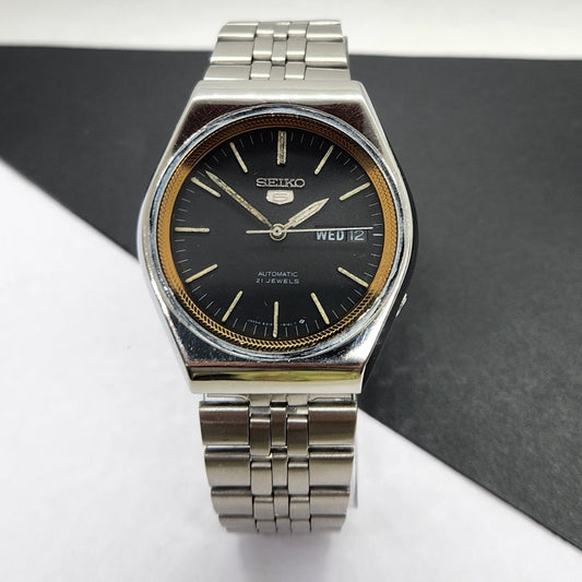 Vintage 1979 Original Seiko 5 Automatic 6319-603A Black Face 21 Jewels Day-Date Japanese Men's Wrist Watch EG25