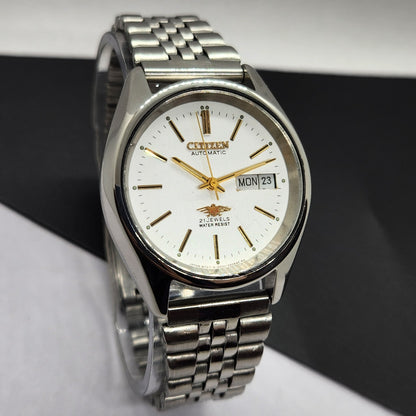 Vintage 1989 Original Citizen Automatic Cal. 8200 White Face 21 Jewels Day-Date Japanese Men's Wrist Watch EG29