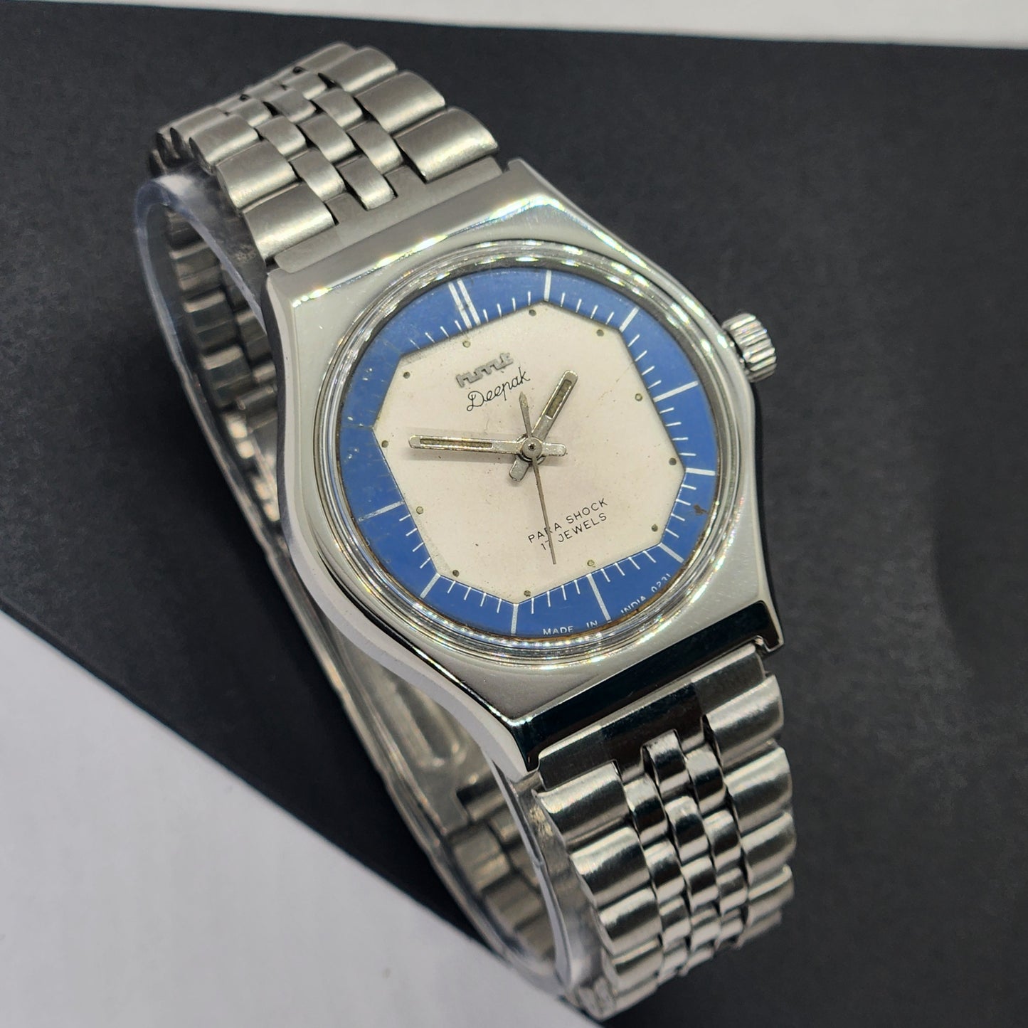 Vintage Original HMT Deepak Hand Winding 17 Jewels White Face Silver Band Men's Wrist Watch F04