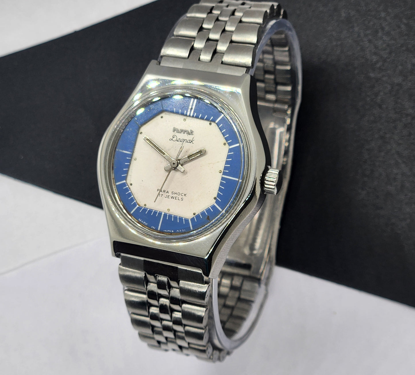 Vintage Original HMT Deepak Hand Winding 17 Jewels White Face Silver Band Men's Wrist Watch F04