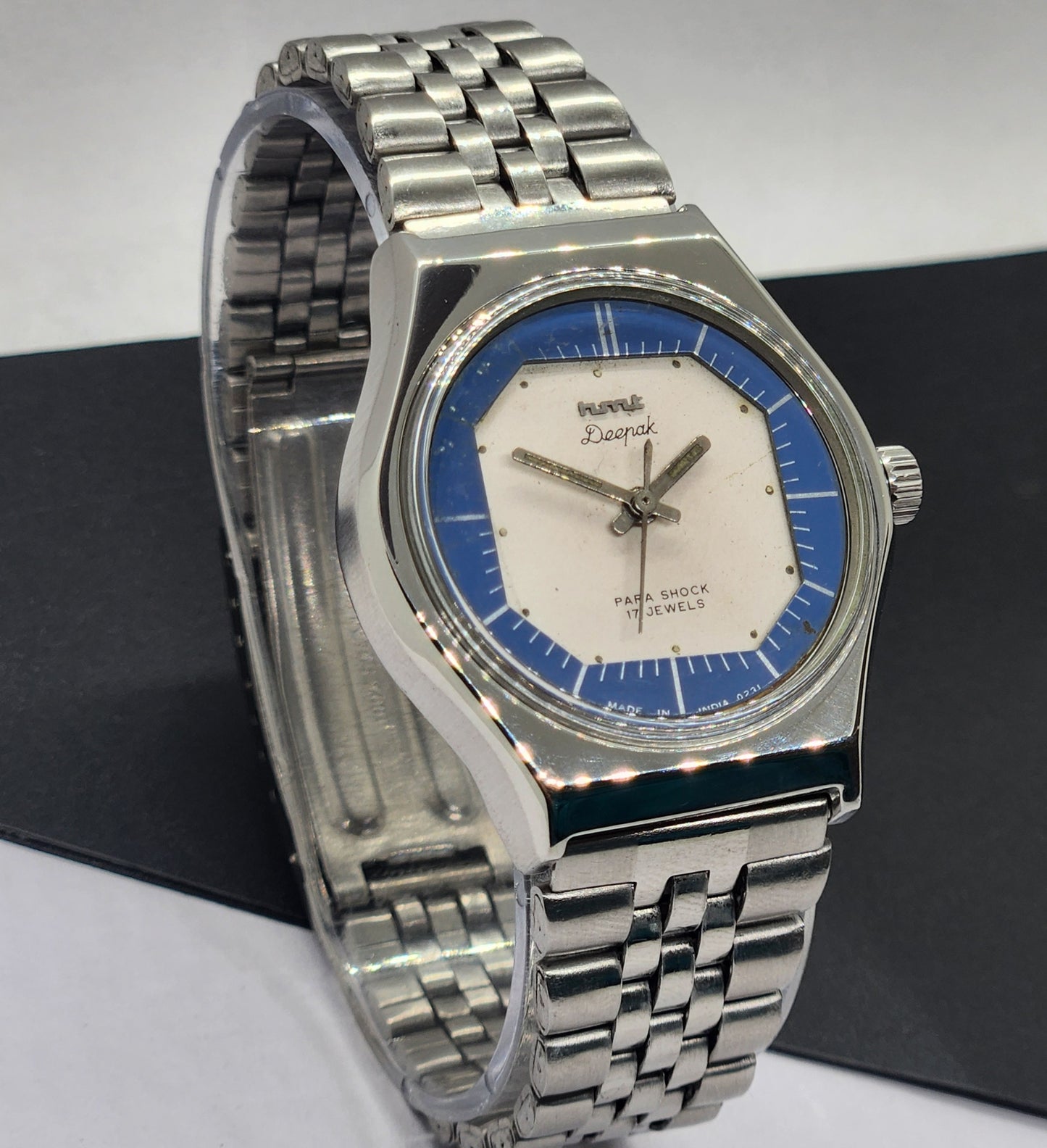 Vintage Original HMT Deepak Hand Winding 17 Jewels White Face Silver Band Men's Wrist Watch F04