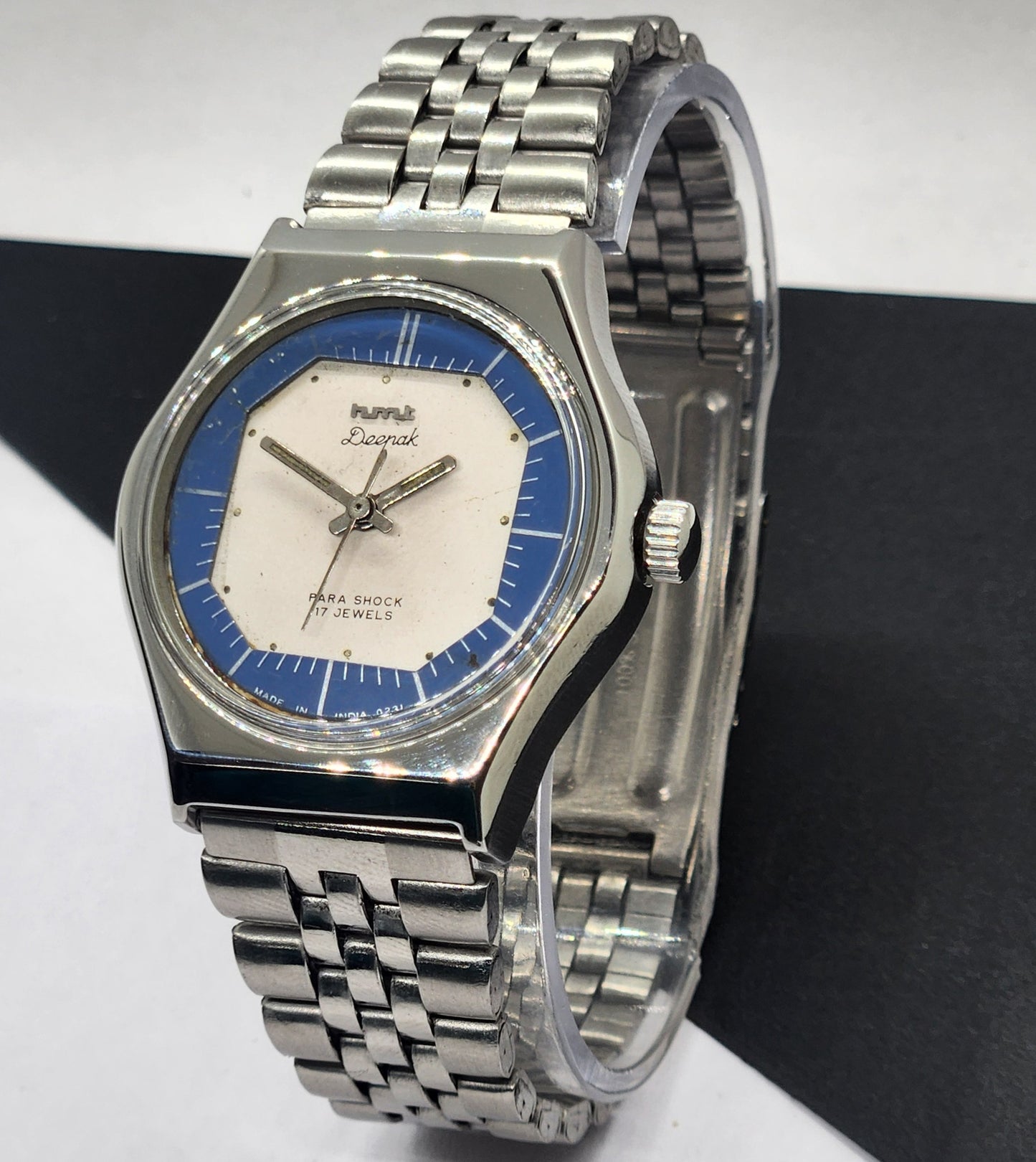 Vintage Original HMT Deepak Hand Winding 17 Jewels White Face Silver Band Men's Wrist Watch F04