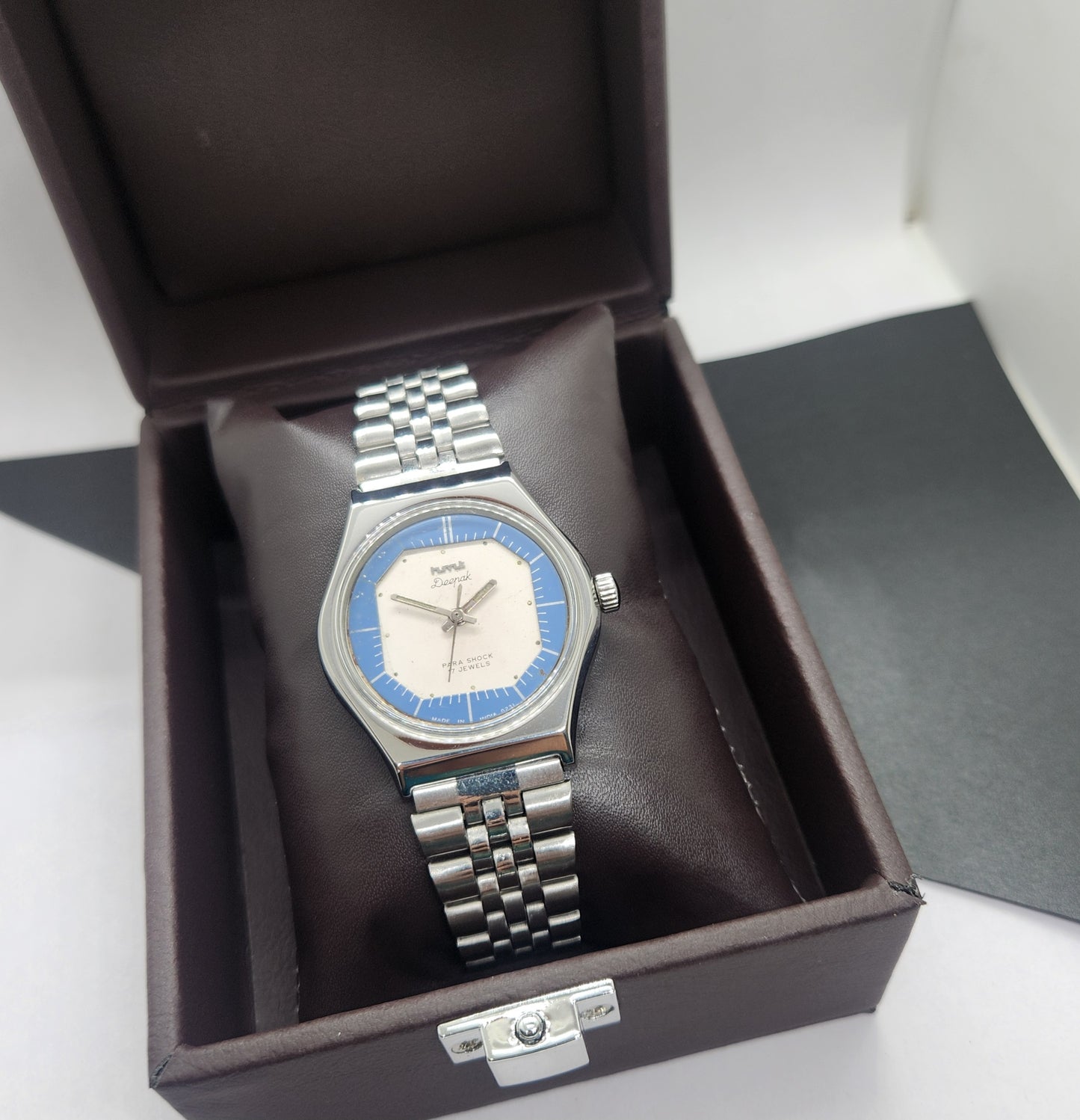 Vintage Original HMT Deepak Hand Winding 17 Jewels White Face Silver Band Men's Wrist Watch F04