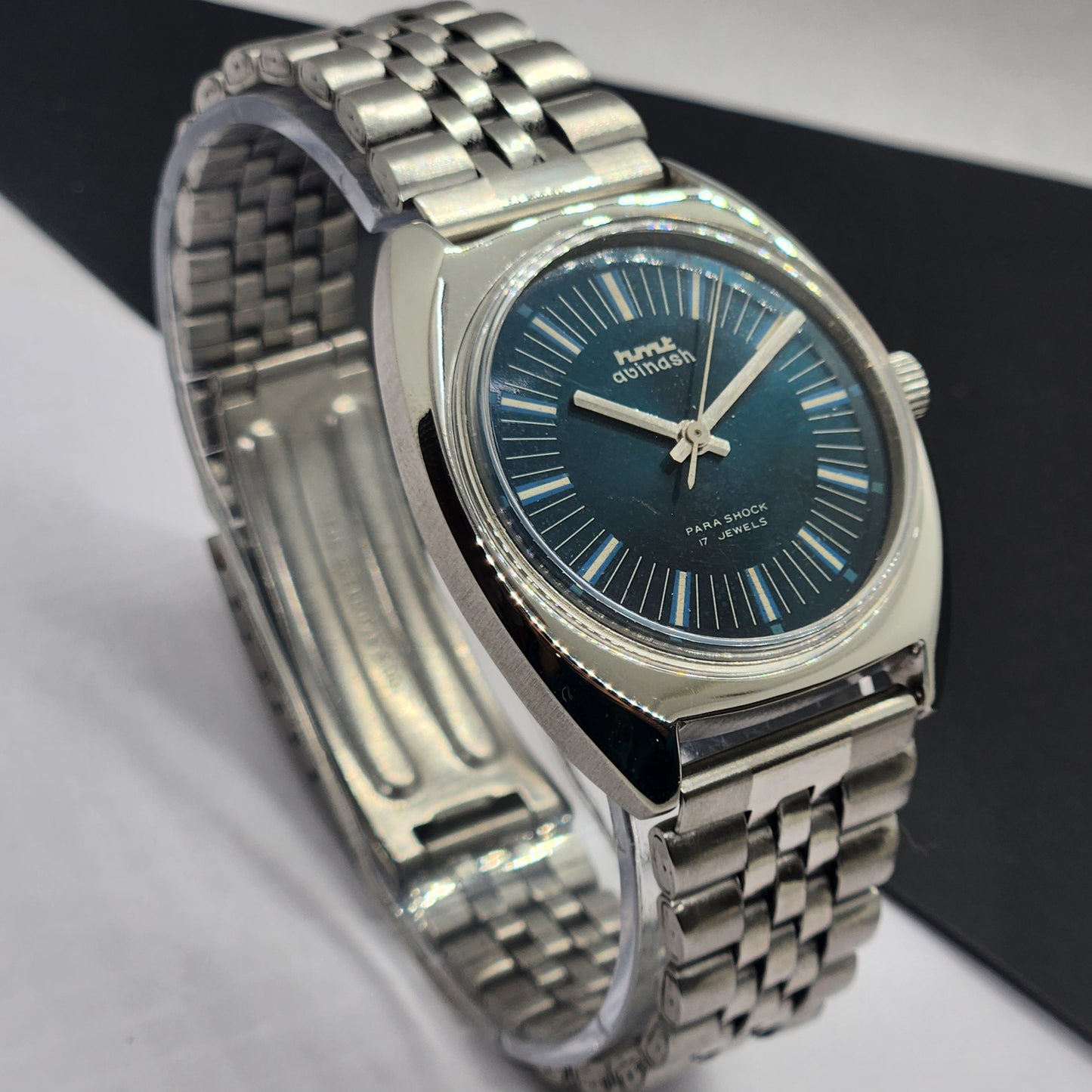 Vintage Original HMT Avinash Hand Winding 17 Jewels Blue Face Silver Band Men's Wrist Watch F05