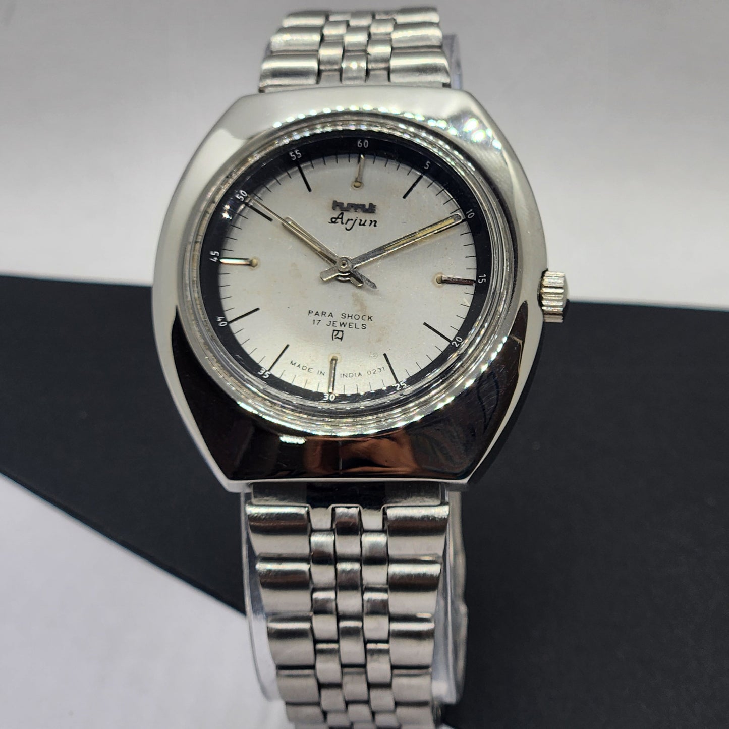 Vintage Original HMT Arjun Hand Winding 17 Jewels Silver Face Silver Band Men's Wrist Watch F07