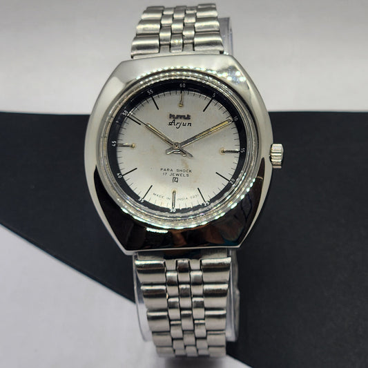Vintage Original HMT Arjun Hand Winding 17 Jewels Silver Face Silver Band Men's Wrist Watch F07
