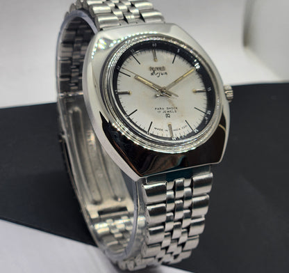 Vintage Original HMT Arjun Hand Winding 17 Jewels Silver Face Silver Band Men's Wrist Watch F07