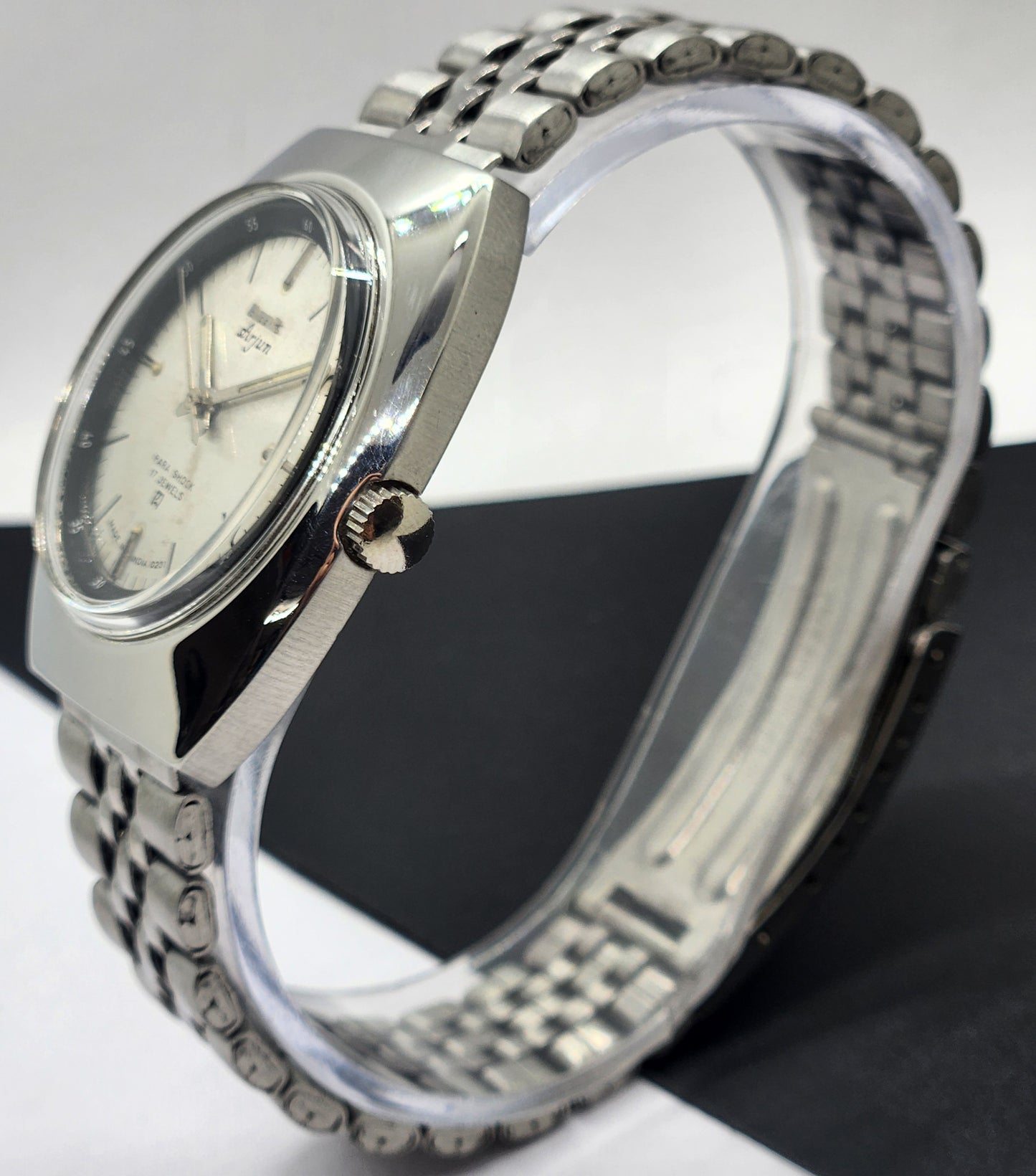 Vintage Original HMT Arjun Hand Winding 17 Jewels Silver Face Silver Band Men's Wrist Watch F07