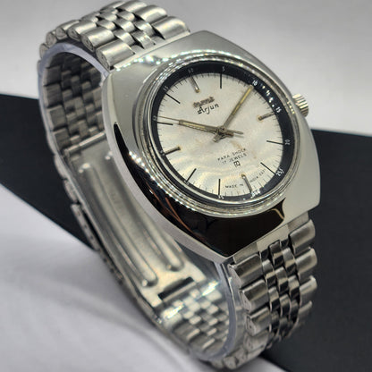 Vintage Original HMT Arjun Hand Winding 17 Jewels Silver Face Silver Band Men's Wrist Watch F07