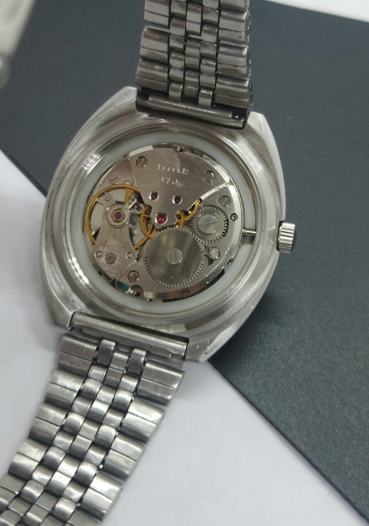 Vintage Original HMT Arjun Hand Winding 17 Jewels Silver Face Silver Band Men's Wrist Watch F07