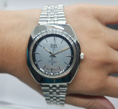 Vintage Original HMT Arjun Hand Winding 17 Jewels Silver Face Silver Band Men's Wrist Watch F07